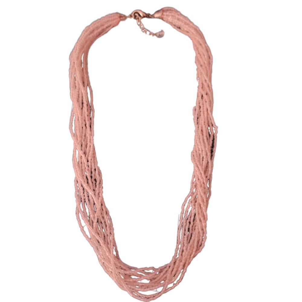 Blush Pink Seed Bead Multi-Strand Statement Necklace Balletcore Coquette Boho - Picture 4 of 4